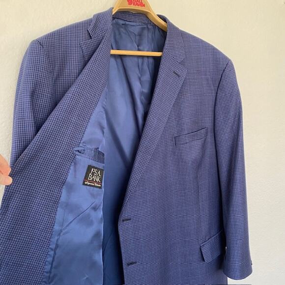 Joseph A. Bank Signature Collection Men's 58 R Blue Check Suit Jacket 100% Wool - Picture 6 of 16
